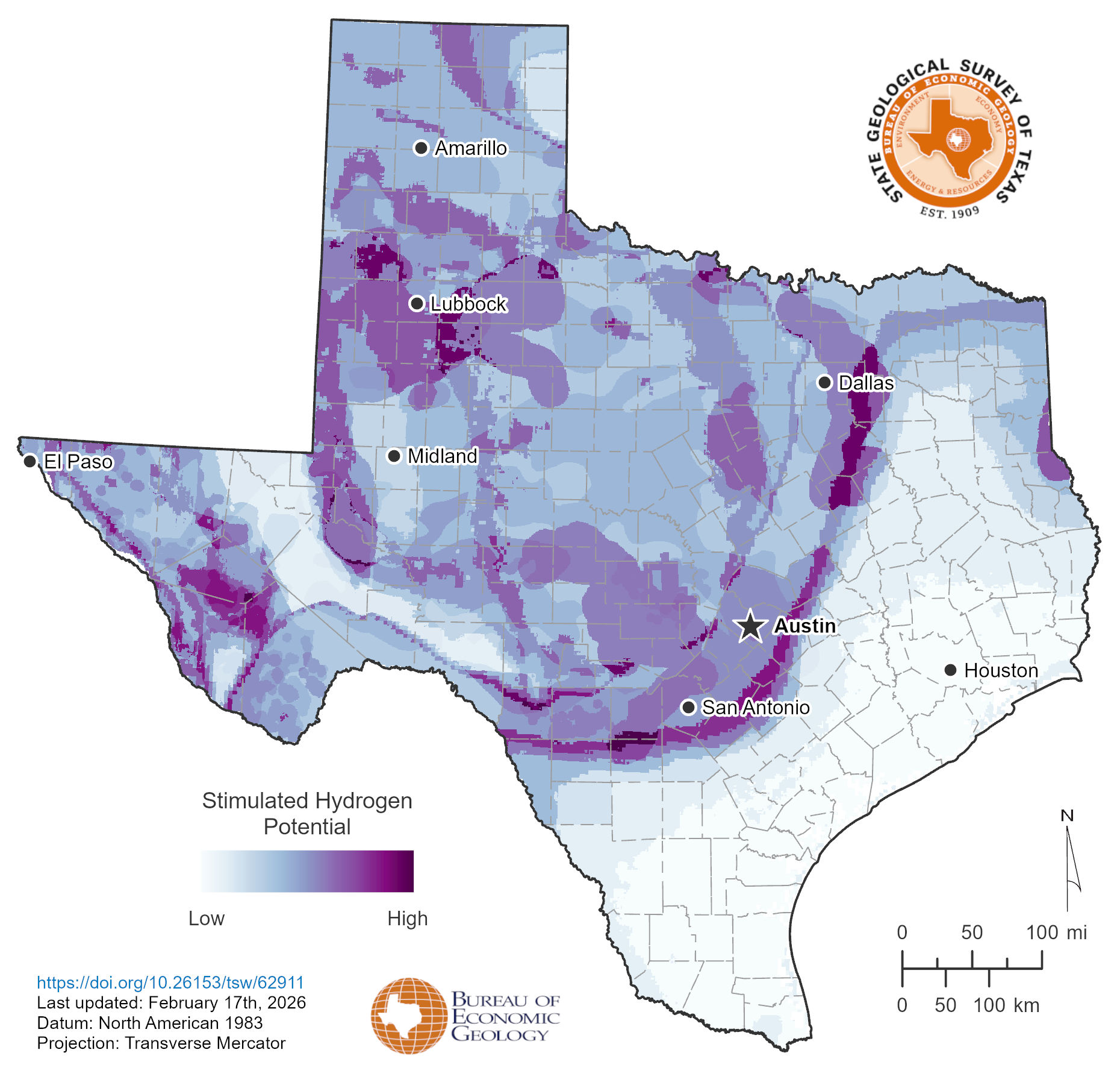 Simulated Hydrogent Potential in Texas